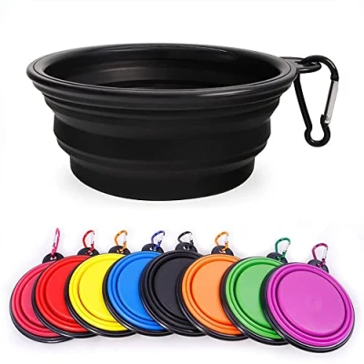 Image of Collapsible Dog Bowl,Collapsible Water Bowls for Cats Dogs, Portable Pet Feeding Watering Dish,Portable Food Bowl with Carabiner (Medium(650ML), Black)