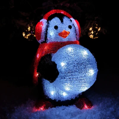 Image of 30cm Light up Acrylic Christmas Penguin Snowball with 30 White LEDs