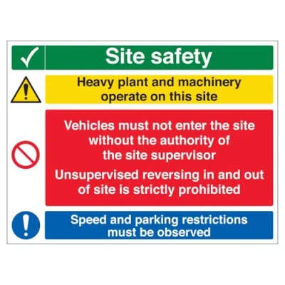 Image of V Safety Multi Hazard Site Heavy Plant &amp; Machinery Correx® 600 x 450 mm Sign