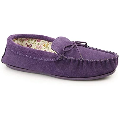 Image of Mokkers LILY Ladies Suede Moccasin Slippers Purple UK 7