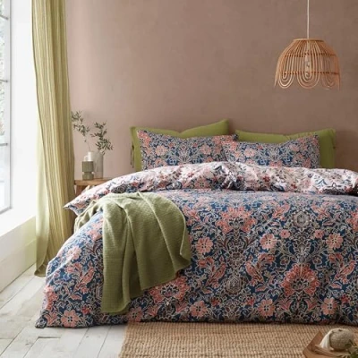Image of Pineapple Elephant Keera Floral Reversible King Duvet Cover Set with Pillowcases Navy Blue