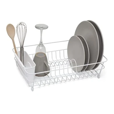 Image of simplywire Dish Drainer Anti Rust Drying Rack Cutlery Basket White Plastic Coated Steel