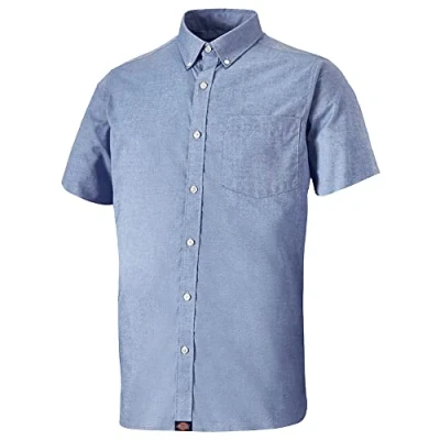 Image of Dickies SH65250 Premium Mens Oxford Shirt Short Sleeve Blue Size 15&quot;