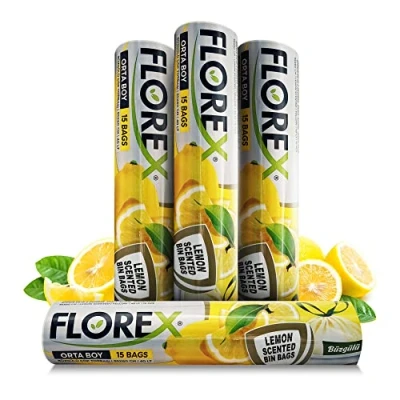 Image of Lemon Scented Plastic Bin Bags, 55 x 60cm for 4 Rolls, Liners with Drawstring, 30 40 Liter Counts 60 Home, Office, Kitchen, Trash Bags