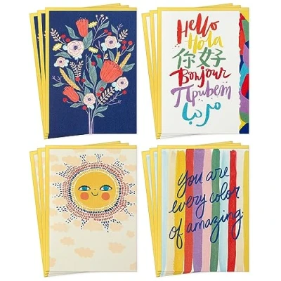 Image of Hallmark UNICEF All Occasion Card Assortment (12 Blank Cards with Envelopes) Sun, Flower, Stripes