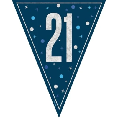 Image of Unique 81995 Happy 21st Bunting 2.74 m Glitz Blue Birthday Party 1 Count (Pack of 1), Multicolour