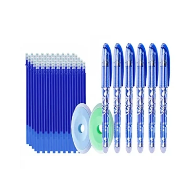 Image of MROOFUL 50pcs/lot Friction Erasable Gel Pen Refills Set Needle 0.5mm Blue Ink 6 Pens &amp; 50 2 Eraser Value School Office Supplies