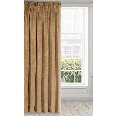 Image of Eurofirany Soft Plain Opaque Velvet Curtain with Rufflette Tape for Rail 1 Unit, Thick Fluffy Panel Drape Classic Glamour Elegant Living Room Bedroom, Honey Yellow, W55&#039;&#039; x L106&#039;&#039;