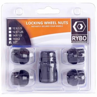 Image of RYBO Set of 4 Open Ended Alloy Wheel Locking Nuts (Black) (1/2 UNF)