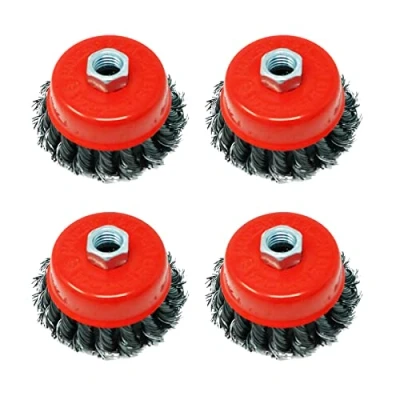 Image of Dapetz ® 4 x Twist Knot Wire Cup Brush 3&quot; 75mm for 115mm Angle Grinders M14 Thread Metal and Stone Working, Cleaning, Surface Preparation Fabrication Tasks