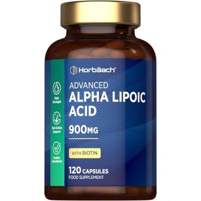 Image of Alpha Lipoic Acid 900mg 120 Capsules High Strength ALA Supplement with Biotin No Artificial Preservatives by Horbaach