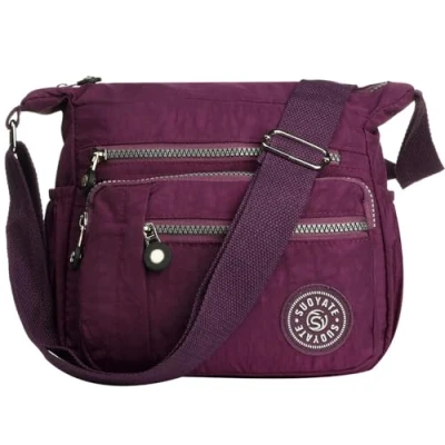 Image of Womens Multi Pocket Casual Cross Body Bag Travel Messenger Handbag for Shopping Hiking Daily Use (Purple)(Size: One Size)