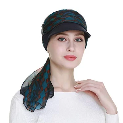 Image of FocusCare Bamboo Slouchy Newsboy Hat Caps for Women with Chemo Breast Cancer Hair Loss Navy