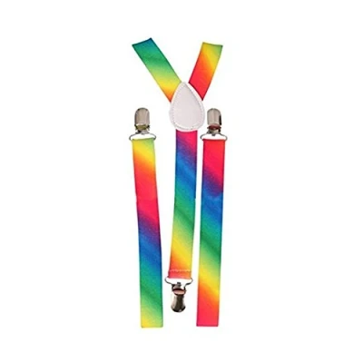 Image of L&amp;C® MENS LADIES UNISEX ADJUSTABLE SLIM BRACES TROUSER SUSPENDERS FANCY DRESS CLIP ON (Rainbow)
