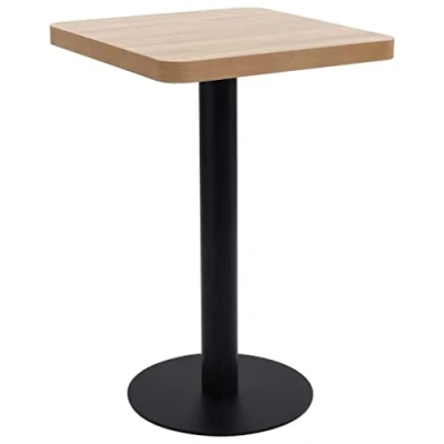 Image of vidaXL Bistro Table Light Brown MDF Coffee Bar Dinner Dining Desk Stand with Steel Leg and Base Square, Scandinavian Style Furnishing for Room Kitchen