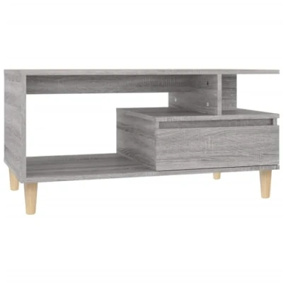 Image of vidaXL Coffee Table with Storage Drawer and Open Compartments, Versatile Living Room Furniture, Grey Sonoma Engineered Wood Solid Eucalyptus Legs, Scandinavian Inspired Design