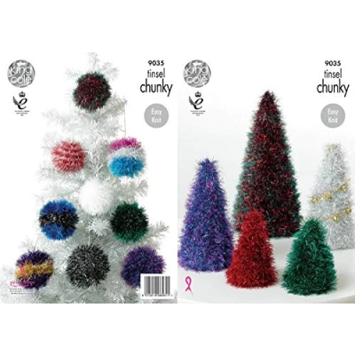 Image of King Cole 9035 Knitting Pattern Tinsel Christmas Trees and Baubles to knit in Chunky