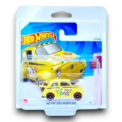 Image of Hot Wheels &#039;60s Fiat 500D Modificado (Cream) 5/5 Compact Kings 2024 117/250 (Short Card) COMES IN A GENUINE KLAS CAR KEEPER PROTECTOR CASE HTC20