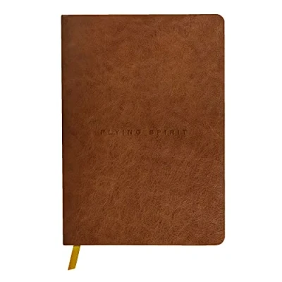 Image of Clairefontaine 106946C A Flying Spirit thread sewn paperback notebook 180 ivory pages 14.8x21 cm 90 g lined, glazed lambskin leather cover, Cognac