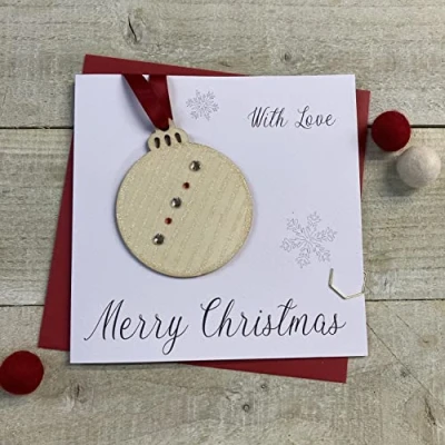 Image of With Love at Christmas Wooden Glittered Bauble (XB6 WL) Handmade by White Cotton Cards