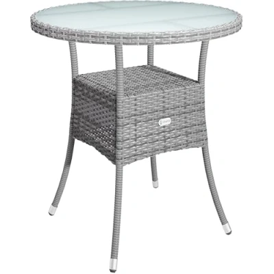 Image of CASARIA® 60cm Round Poly Rattan Glass Top Garden Table Outdoor Side With Frosted Safety Plate Weatherproof Dining Furniture Patio Balcony Bistro Coffee Cafe Grey