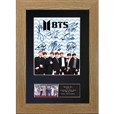 Image of #759 BTS No1 Signed Autograph Mounted Photo Reproduction PRINT A4 Rare Perfect Birthday (297 x 210mm) (Oak Veneer Frame)