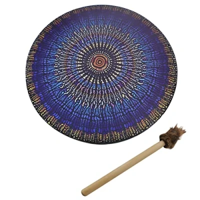 Image of HINAA Shaman Drum Handmade Shamanic Drum, Vegan Alchemical Moon With Stick, Symbol Of The Siberian Spirit Music, Sound Healing Tool