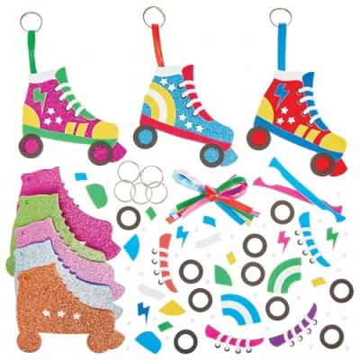Image of Baker Ross FN074 Roller Skate Mix &amp; Match Keyring Bag Dangler Kits Pack of 8, Craft for Kids