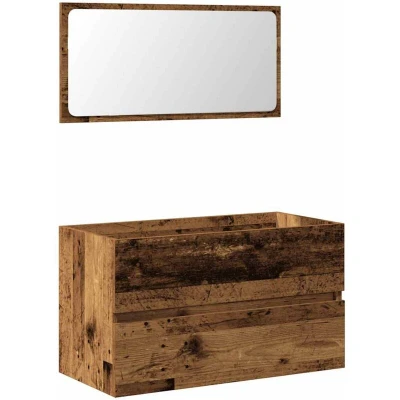 Image of vidaXL Bathroom Cabinet with Mirror Old Wood Engineered Washroom Wall Mounted Storage