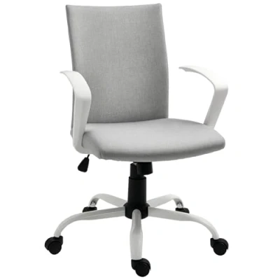Image of Vinsetto Office Chair Linen Swivel Computer Desk Home Study Task with Wheels, Arm, Adjustable Height, Light Grey