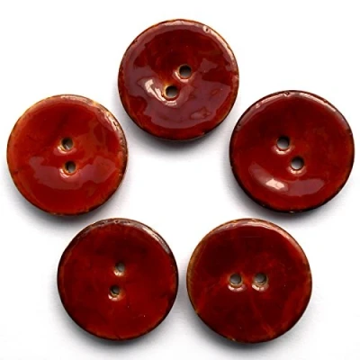 Image of Coconut Shell Round 2 Hole Buttons with Colour Enamel Pack of 5 (Dark Red, 30mm)