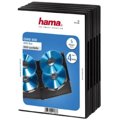 Image of Hama 51186 Slim DVD Quad Jewel Case, Pack of 5 Black