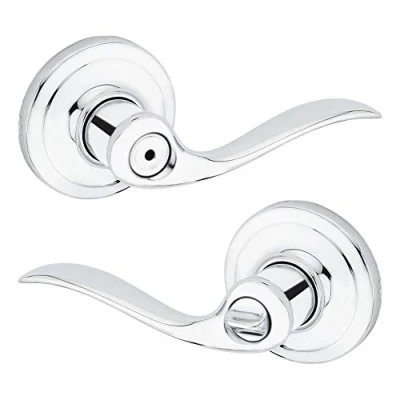 Image of Kwikset 97300 728 Tustin Door Handle Lever with Traditional Wave Design for Home Bedroom or Bathroom Privacy in Polished Chrome