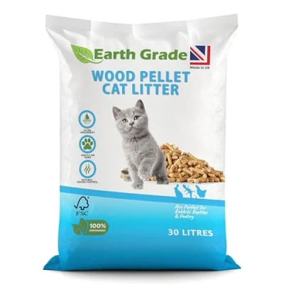 Image of Earth Grade 30L Premium Wood Pellet Cat Litter Biodegradable Virgin Softwood Pellets, Non Clumping, Ultra Absorbent, Odour Control, Natural Scent