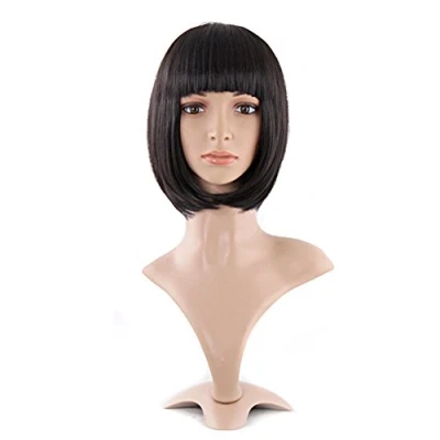 Image of MapofBeauty Natural Short Straight New Wigs Flat Bangs Black Ladies