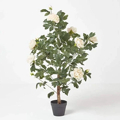 Image of HOMESCAPES Tall artificial Peach Peony Tree in Black Pot 100 cm Faux Decorative Flowers for Indoor Decoration