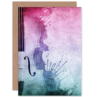 Image of Wee Blue Coo Music Violin Grunge Splat Birthday Art Sealed Greeting Card Plus Envelope Blank inside