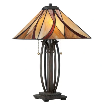 Image of Asheville 2 Light Table Lamp Bronze, Tiffany Glass, E27