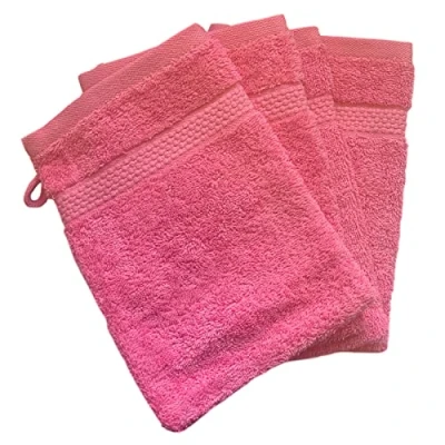 Image of Sue Rossi Face Cloth Wash Mitt Set, 100% Organic Turkish Combed Cotton, 600GSM Thick With Hanging Loop, Size 16cm x 21cm, Flannel Glove Pack Soft &amp; Absorbent (Pink, 4)