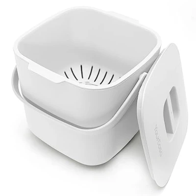 Image of YourCasa Organic Kitchen Waste Bin, 4 L Compost Bin for Everyday Container, Dishwasher Safe, Odour Proof, Removable Strainer, Small with Lid, Bucket (4 Anthracite)