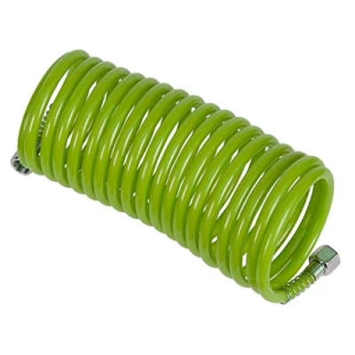 Image of Sealey PE Coiled Air Hose 5m x Ø5mm with 1/4&quot;BSP Unions Green