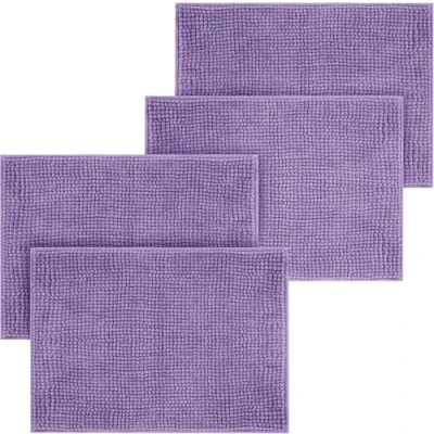 Image of Hafaa Bath Mat Non Slip Anti Mould 4 Pack Lilac 50x80 cm Chenille Bathroom