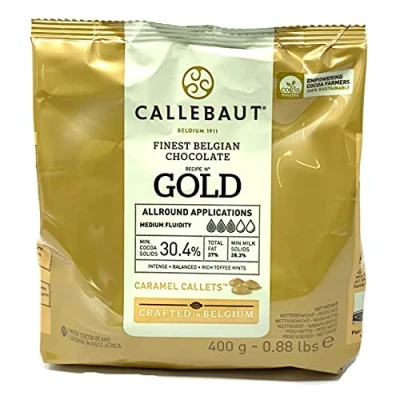 Image of Callebaut Gold 30.4% Finest Belgian Caramel Chocolate Couverture (Callets) 400g