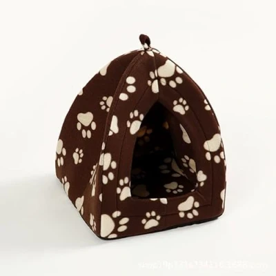 Image of Igloo Pet Bed Cat Kitten Dog Fleece Cute Pyramid Cozy Washable Warm House Cave Brown Small Dogs For Indoor
