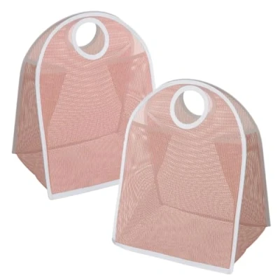Image of Laundry Basket, Pink Collapsible Nylon Bag, Dirty Clothes Portable Hamper (2PCS)