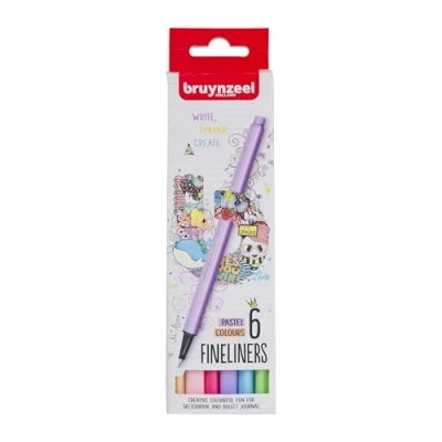 Image of Bruynzeel Pastel Colour Fineliner Brush Pens 6 Piece Set