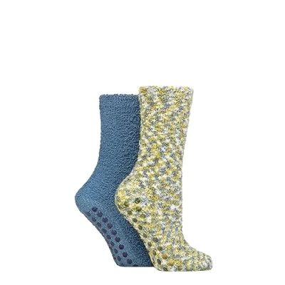 Image of SockShop Ladies Colourful and Warm Cosy Slipper Socks with Anti Slip Grips Gift Idea 2 Pairs (Spanish Moss, uk_footwear_size_system, adult, women, numeric_range, medium, numeric_4, numeric_8)