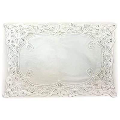 Image of 2 x Rectangle 30 45cm (11 17&quot;) Batten Lace Table/Place mats in White 100% Cotton (11405)