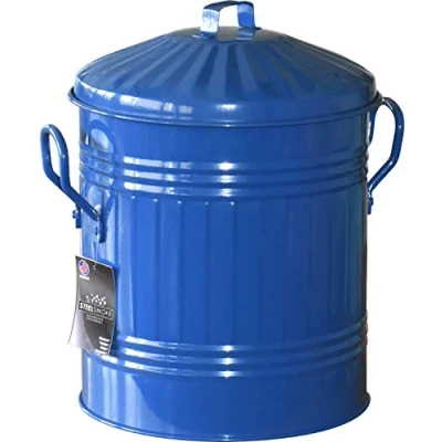Image of Sterling Ventures Small Coloured Metal Dust Bin with Lid Recycling Waste Rubbish 13L (Blue)