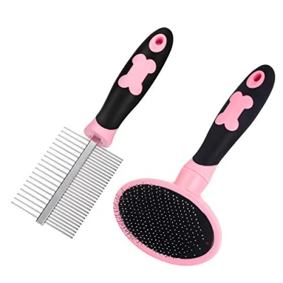 Image of tonyg p Dog Grooming Brush Comb Kit, Soft Slicker + Double Sided for Small Medium Large Pets with Long Hair (Pink)